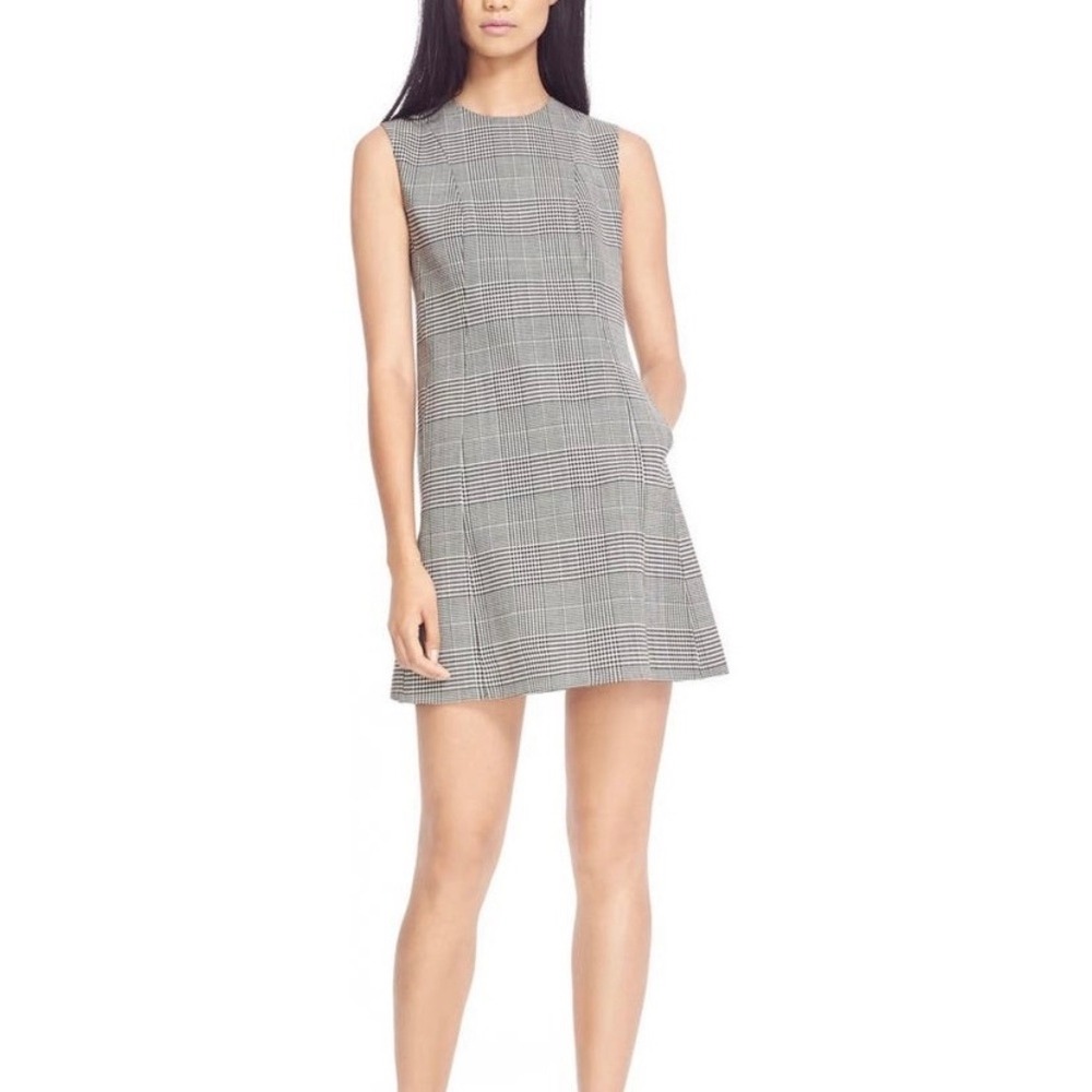Theory Helaina DF Portland Plaid Wool Blend Sleeveless Dress Black White Size 6
